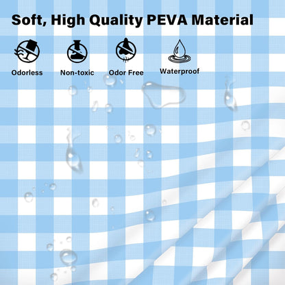 Skiennix Light Blue Checkered Tablecloth - Waterproof Disposable Plastic Cover | 54" x 108" for Picnics & Parties