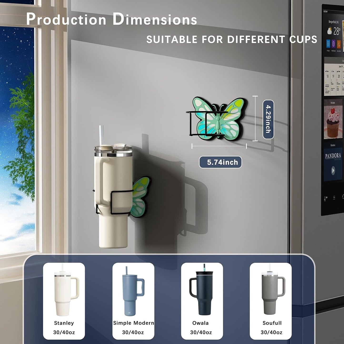 Stanley Butterfly Magnetic Fridge Cup Holder - Glow-in-the-Dark Design, Space-Saving Tumbler Organizer