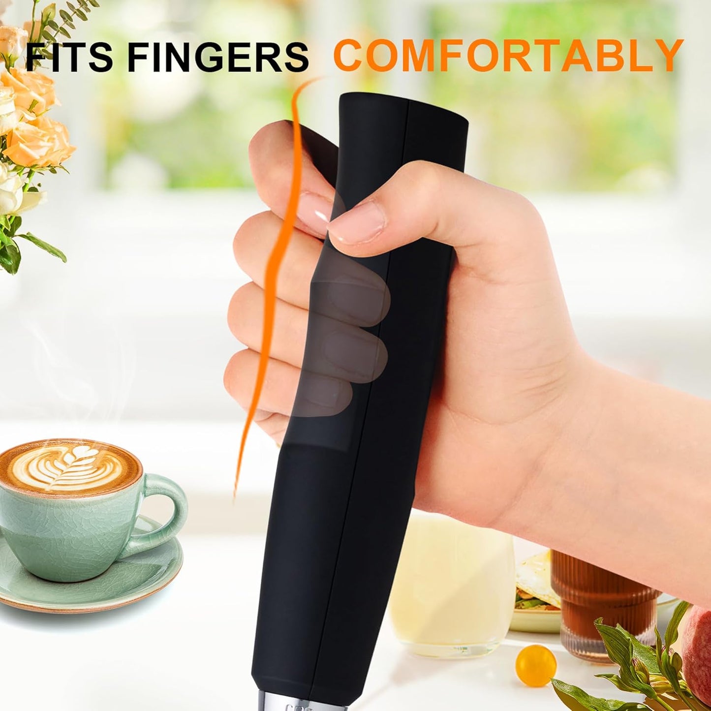 YUSWKO Handheld Milk Frother - Rechargeable Electric Whisk with 3 Heads & 3 Speeds for Lattes, Cappuccinos & More