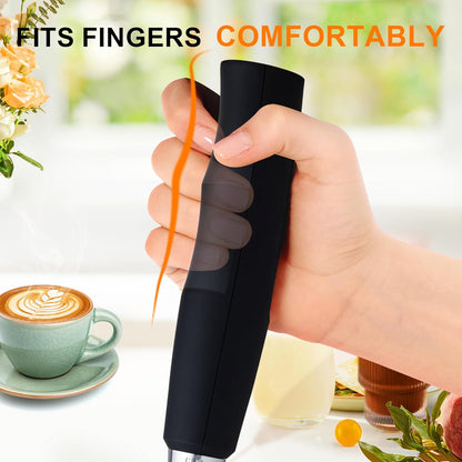 YUSWKO Handheld Milk Frother - Rechargeable Electric Whisk with 3 Heads & 3 Speeds for Lattes, Cappuccinos & More