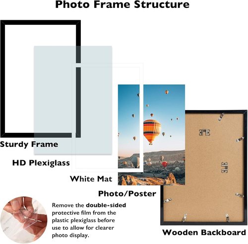 JCJMY 12x18 Picture Frame - Wall Hanging Display for 11x17 Photos with Mat or 12x18 Without Mat | Black Plexiglass