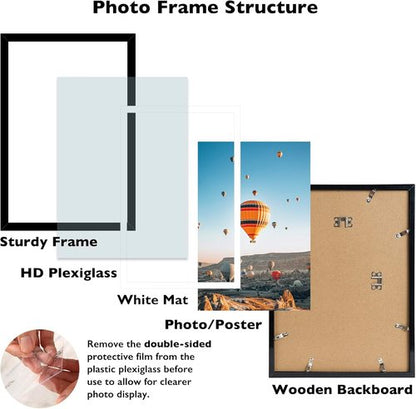 JCJMY 12x18 Picture Frame - Wall Hanging Display for 11x17 Photos with Mat or 12x18 Without Mat | Black Plexiglass