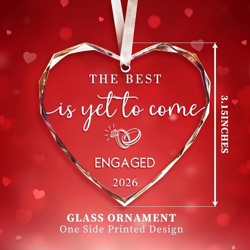 Engaged Ornament - 2026 Heart Glass Christmas Gift for Bride to Be Variation Engaged -1+2026