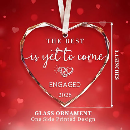 Engaged Ornament - 2026 Heart Glass Christmas Gift for Bride to Be Variation Engaged -1+2026