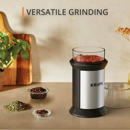 KRUPS Electric Blade Coffee Grinder - Adjustable Coarse to Fine Grind for Perfect Espresso | 1.6 Oz, Stainless Steel, Dishwasher Safe Bowl