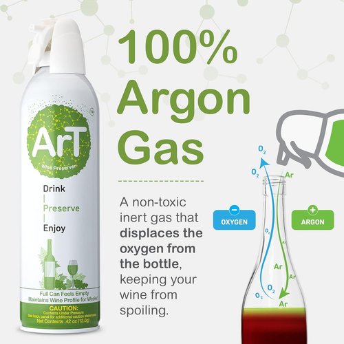 ArT Wine Preserver - Wine Preserver Gas for Wine, Whiskey, and more, Argon Wine Presever for Wine Preservation, Argon Gas with Wine Bottle Stopper, Preserves White & Red Wine Up to 30 Days