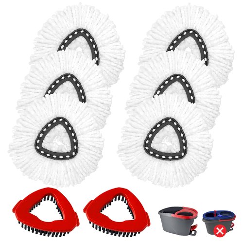 8 Pack Mop Head Replacement Compatiable with Ocedar EasyWring 1-Tank System,Mircofiber Mop Heads Refill and Scrub Brush for O Cedar Easywring Spin Mop, 6 Pack Mop Refills & 2 Scrub Head Floor Clean