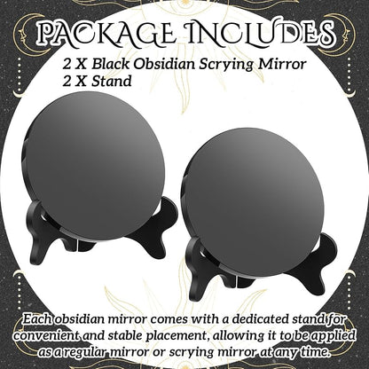 Obsidian Scrying Mirror 5.91 in with Wood Stand - 2 Pack Variation of THIS listing