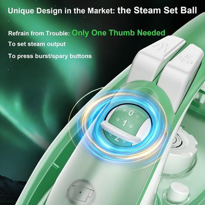 Martisan Steam Iron - 1600W Fast Heating with Non-Stick Ceramic Soleplate | Precise Thermostat, Green