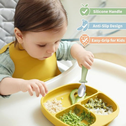 DRKIO Toddler Utensils Set - 8-Piece Kids Silverware with Silicone Handles | Safe 18/8 Stainless Steel