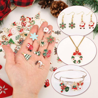 Acejoz Christmas Charms - 100 Pcs Gold Enamel Jewelry Pendants for Bracelets & Earrings
