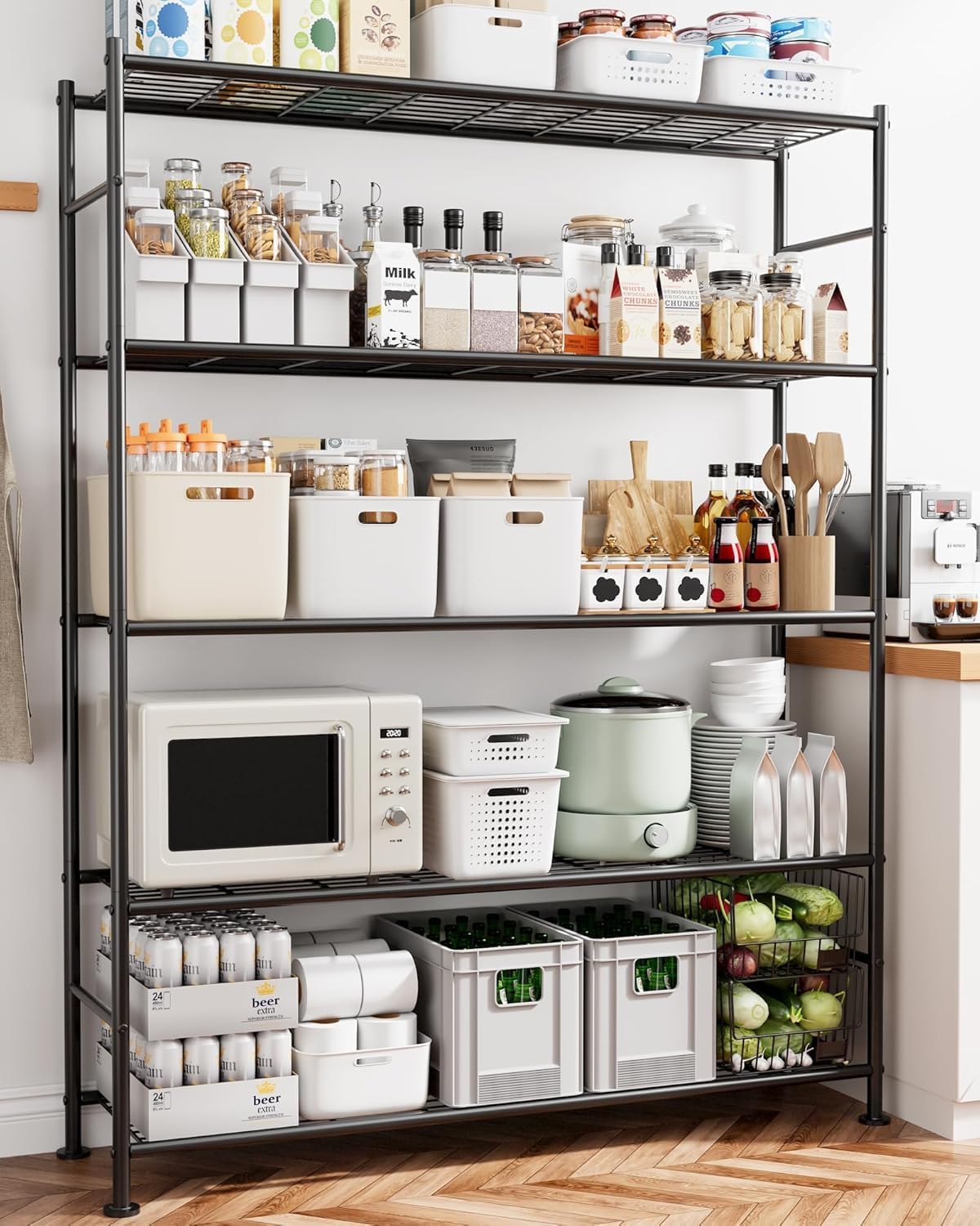 Sakugi Storage Shelves - Heavy Duty 5-Tier Shelf Organizer for Garage, Pantry & Kitchen | 46.3" W x 12.6" D x 60.3" H, Black
