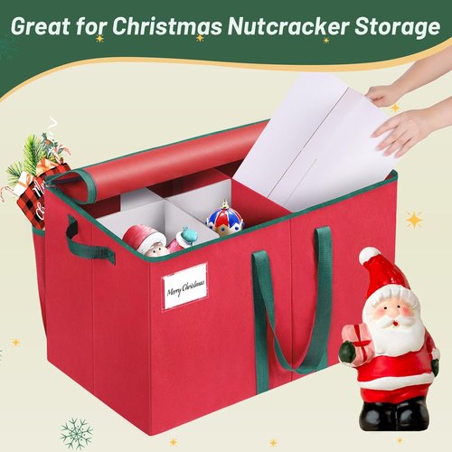 EverMerry Nutcracker Storage Box - Large Organizer for 8 Holiday Figurines | Red, 15 Inches