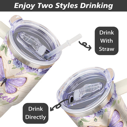 thmasamwr Butterfly Tumbler with Lid and Straw, Stainless Steel 40oz Tumbler with Handle, Butterfly Travel Coffee Mug Water Bottle, Butterfly Gifts Cups for Women and Girls