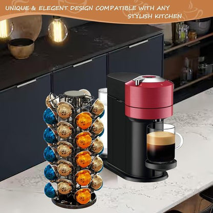 BLACKSMITH FAMILY Coffee Pod Holder - 360° Revolving Organizer for 40 Nespresso Vertuo Pods | Piano Black