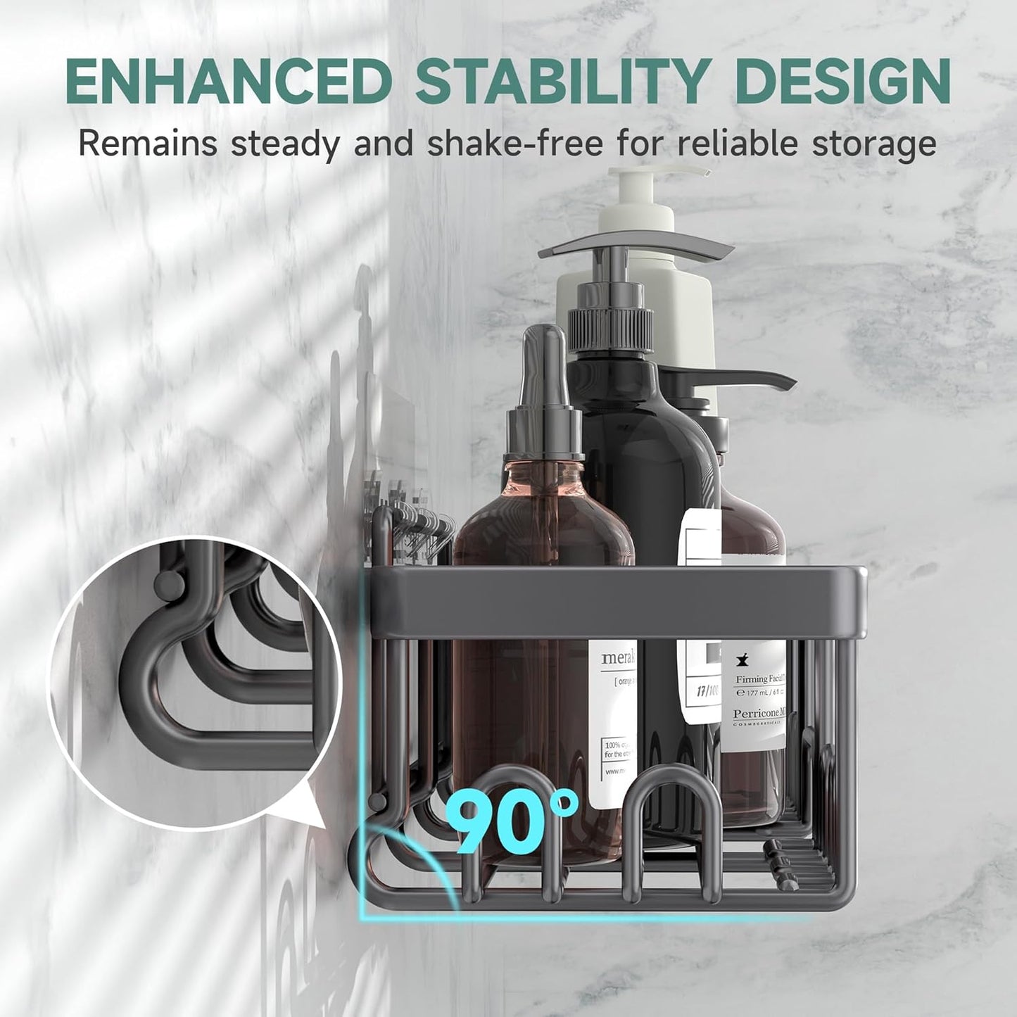 Veken Shower Caddy - Rustproof & Waterproof 6-Pack | No Drilling Adhesive Shelves, Large Capacity Storage, Dark Grey