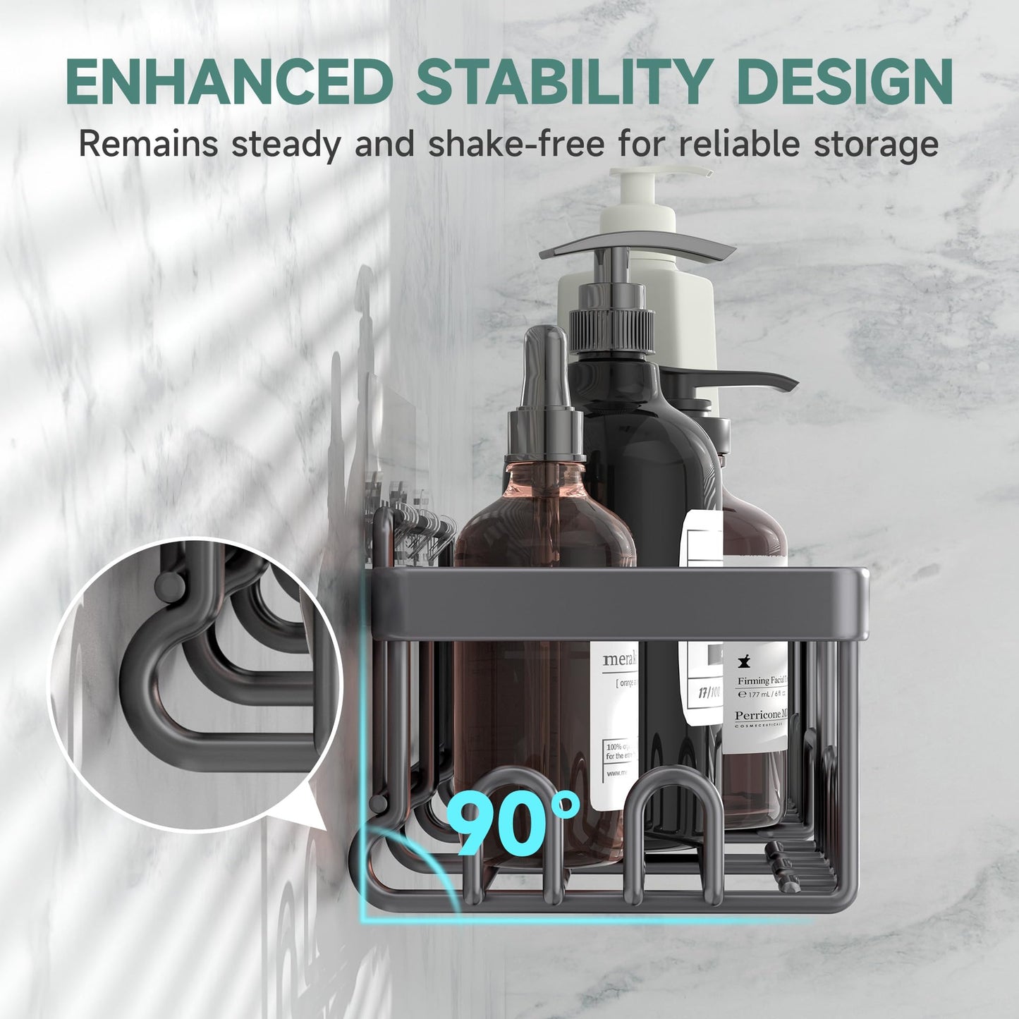 Veken Rustproof & Waterproof Shower Caddy 6-Pack, No Drilling Adhesive Shelves Rack with Soap Holder, Large Capacity Bathroom Organizers and Storage, Wall-Mounted Kitchen & Home Decor, Dark Grey