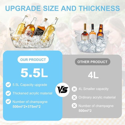 2-Pack Ice Buckets for Parties - Extra Large 5.5L Clear Beverage Tubs with Scoops, Perfect for Champagne, Beer, Sparkling Wine, and Cocktails - Mimosa Bar Essentials