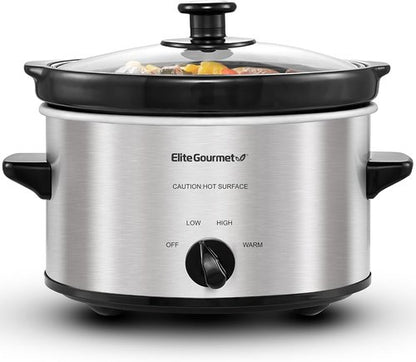Elite Gourmet MST-275XS Electric Oval Slow Cooker - Adjustable Temperature, 2 Quart, Stainless Steel, Dishwasher Safe Lid