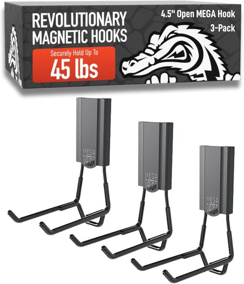 GATOR MAGNETICS Heavy Duty Magnetic Hooks - 4.5 in Open Hooks, 45 lb Capacity, Easy-Release Grip | 3 Pack for Garage & Home Storage