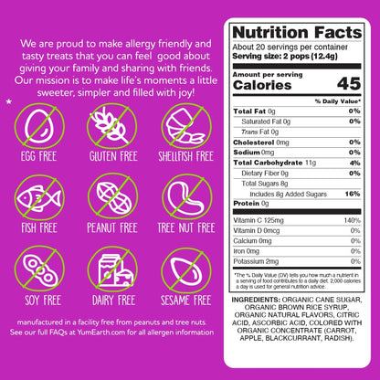YumEarth Organic Vitamin C Pops - 40 Fruit Flavored Lollipops | Allergy Friendly, Gluten Free, Vegan