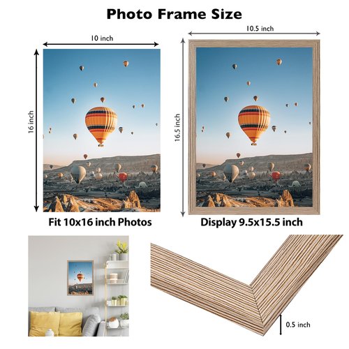 JCJMY 10x16 Picture Frame Rustic Brown for Wall Hanging, Wall Mounting Horizontally or Vertically, 10 x 16 Wall Gallery Poster Photo Frames with Durable Shatter Resistant Plexiglass, Rustic Brown