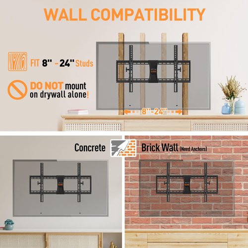 ELIVED TV Wall Mount for Most 37-84 Inch TVs, Max Load Capacity 120 lbs. Tilting tv Mount with Level Adjustment, Wall Brackets Max VESA 600x400mm, Fits 16-24 Inch Studs