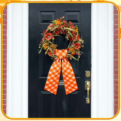VitalCozy Fall Check Wreath Sash - Elegant Satin Ribbon for Monogrammed Embroidery | Indoor/Outdoor Decor