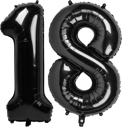 Black Number 18 Balloon | 40-Inch 18th Birthday Decoration for Boys and Girls Party Supplies