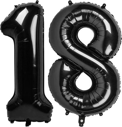 Black Number 18 Balloon | 40-Inch 18th Birthday Decoration for Boys and Girls Party Supplies