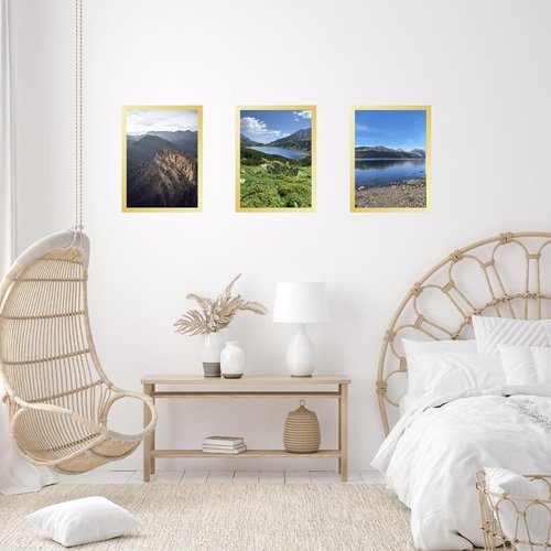 JCJMY 10x14 inch Picture Frame, Horizontal and Vertical Formats for Wall Hanging, 10 x 14 Wall Gallery Poster Photo Frame with Shatter Resistant Plexiglass, Gold