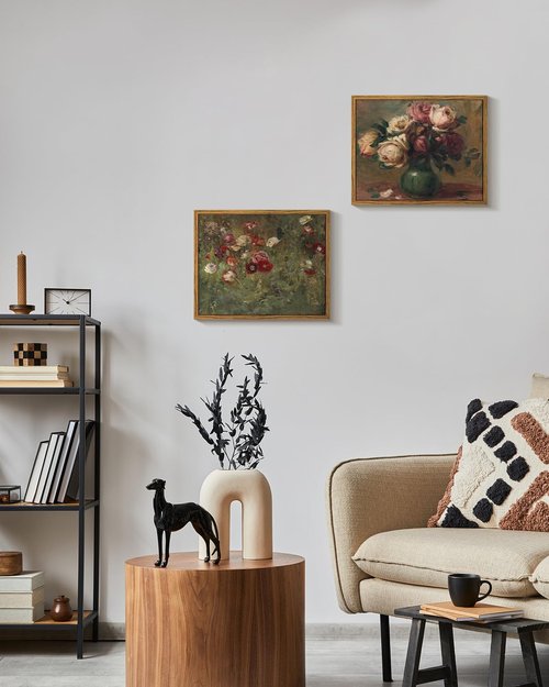 InSimSea Framed Wall Art - Rustic Floral Scenic Oil Painting Canvas Print | 8x10in/20x25cm