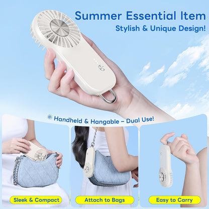 Skiennix Handheld Mini Fan - Powerful 5-Speed Cooling Plate | Portable USB Rechargeable for Travel & Makeup - White