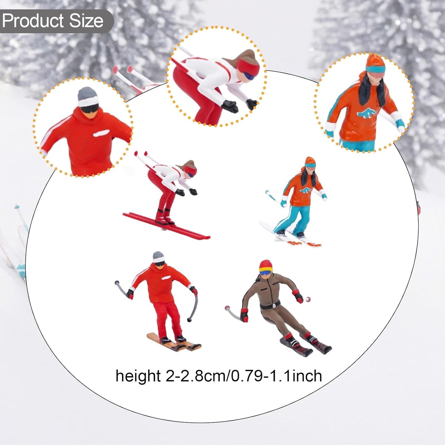 DYNWAVE Nordic Skiing Figures - 4Pcs 1/64 Scale Resin Models for DIY Fairy Garden & Railway Decor