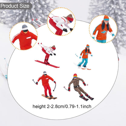 DYNWAVE Nordic Skiing Figures - 4Pcs 1/64 Scale Resin Models for DIY Fairy Garden & Railway Decor