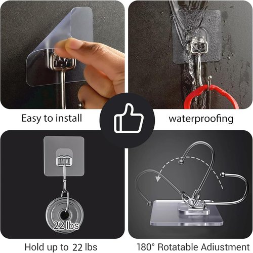 Adhesive Hooks - Waterproof Self-Adhesive Wall Hooks for Bathroom & Kitchen | 18 Pack, 40 lb Capacity