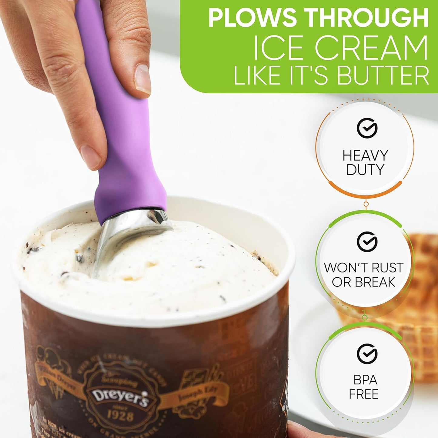 Spring Chef Metal Ice Cream Scoop - Heavy Duty Comfortable Handle for Gelato, Sorbet, and More | Dishwasher Safe - Orchid