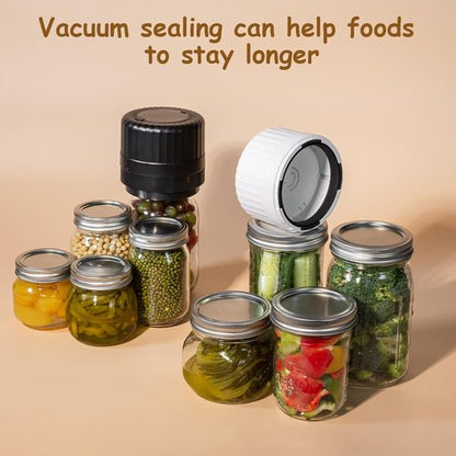 Electric Mason Jar Vacuum Sealer - Fully Automatic Kit for Regular & Wide Mouth Jars | Essential Tool for Canned Foods - Black