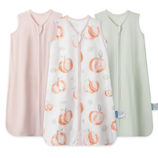 TILLYOU Baby Sleep Sack - 0-6 Months 0.5 Tog Cotton Wearable Blanket | 3-Pack Infant Sleeping Sacks in Pink Peach