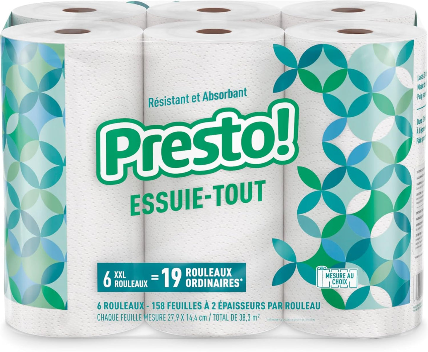 Presto! Ultra-Strong Premium Paper Towels - Flex-a-Size, 158 Sheets per Huge Roll | 12 Rolls (2 Packs of 6)