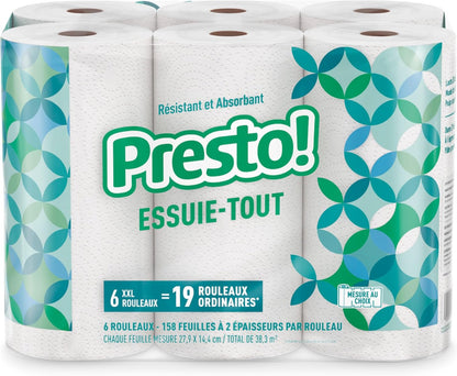 Presto! Ultra-Strong Premium Paper Towels - Flex-a-Size, 158 Sheets per Huge Roll | 12 Rolls (2 Packs of 6)