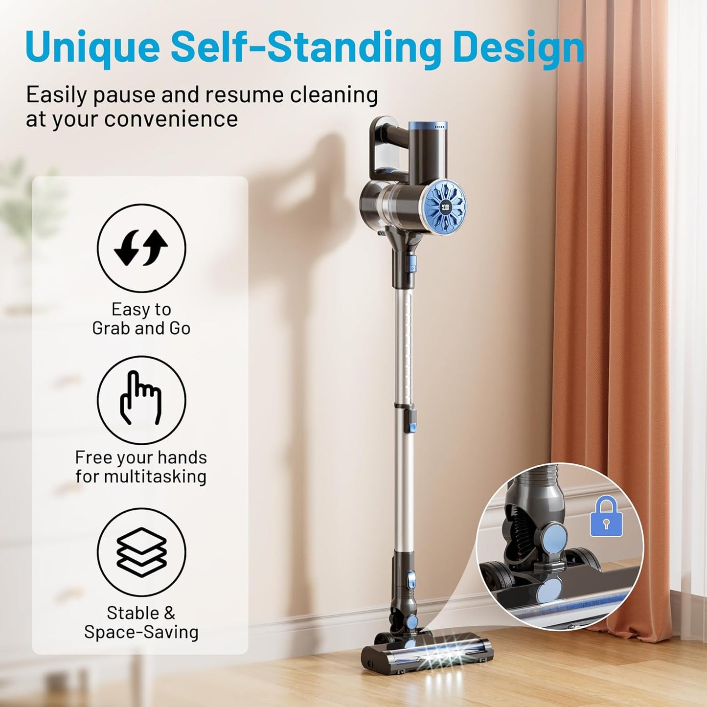 VIPSUN Cordless Vacuum Cleaner - Lightweight 6-in-1 Stick Vacuum with Powerful Suction & LED Screen | Ideal for Carpets, Pet Hair & Hardwood Floors