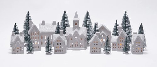 Mark Feldstein & Associates LED Tea Light Winter Village - 31-Piece Porcelain Christmas Figurine Set