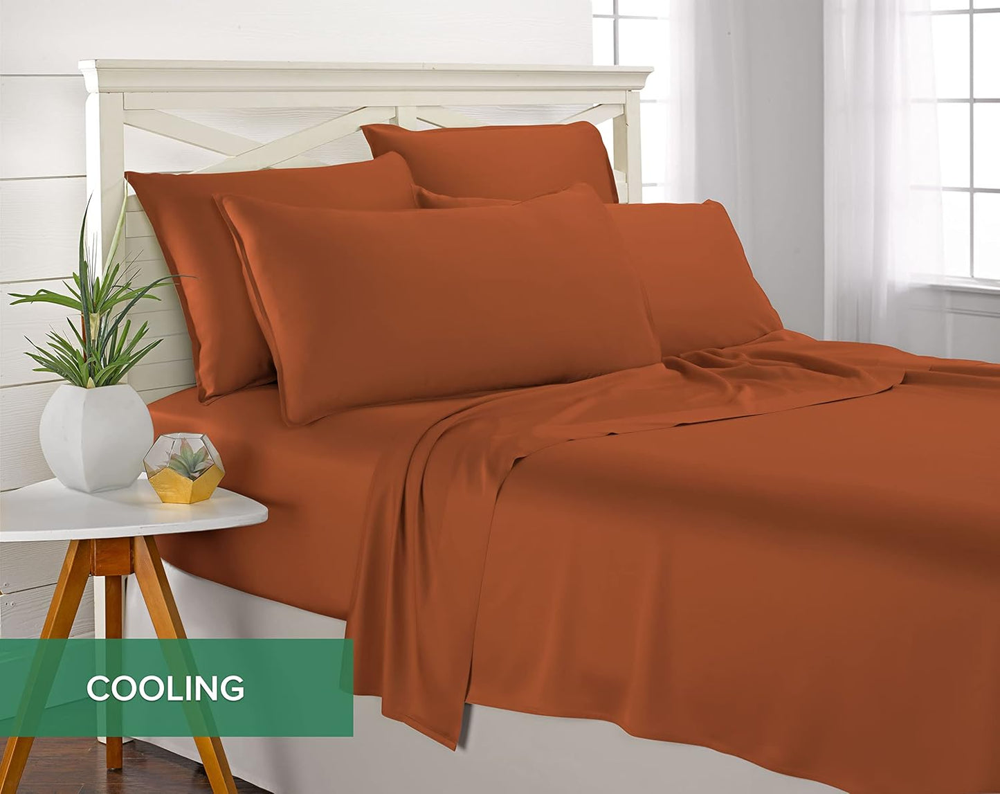 Pure Bamboo Split King Sheets - 100% Organic Viscose Bed Sheet Set, Soft & Cooling, 2 Fitted Sheets (Terracotta)