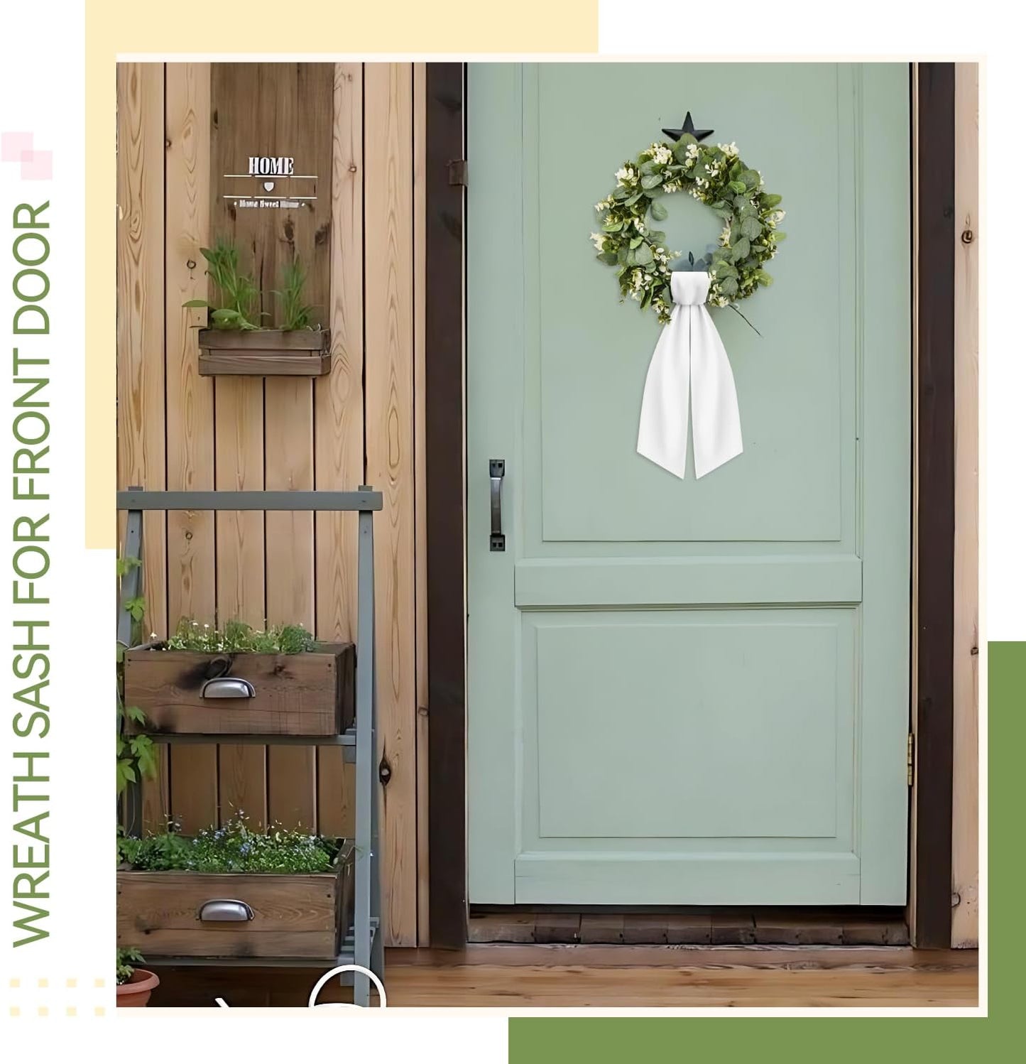 Skiennix White Wreath Sash - Elegant Linen Ribbon Bow for Front Door & Porch Decor | 2 Pcs Set