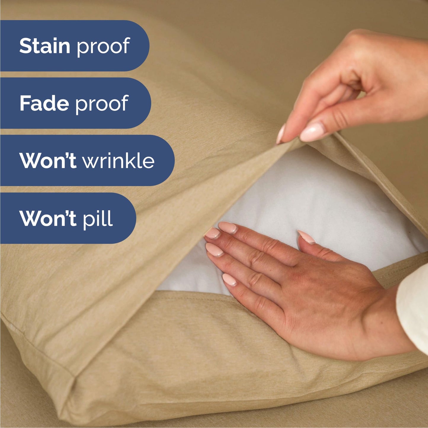 Queen Size 4 Piece Sheet Set - Comfy Breathable & Cooling Bed Sheets Set - Hotel Luxury Bedding for Women, Men, Kids, Teens, Boys & Girls - Deep Pockets, Soft & Wrinkle Free - Tan (Heathered Sheets)