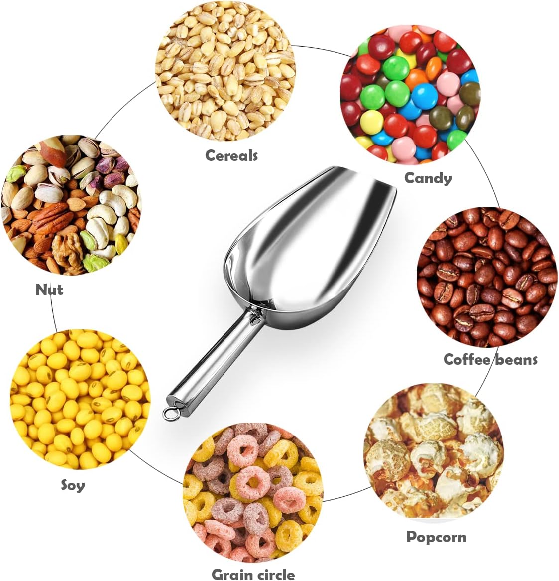 Skiennix Metal Ice Scoop - 6 Oz Stainless Steel Kitchen Scooper for Ice, Food & Pet Use