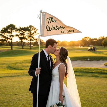 Personalized Golf Wedding Pennant - Embroidered Last Name & Established Year Flag (Multi 5)