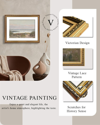 VIYYIEA Gold Framed Canvas Wall Art - Classical Coastal Scenery for Home Decor | 16x20in