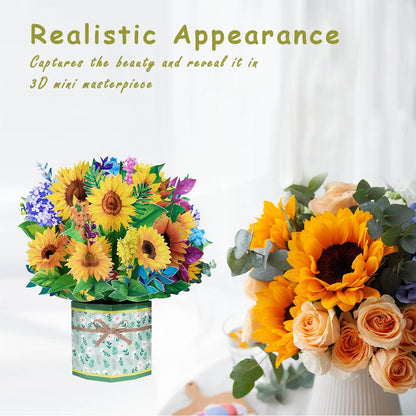 ROBBEAR 3D Sunflower Bouquet Pop-Up Card - Handmade Greeting Card for Birthdays, Anniversaries & More